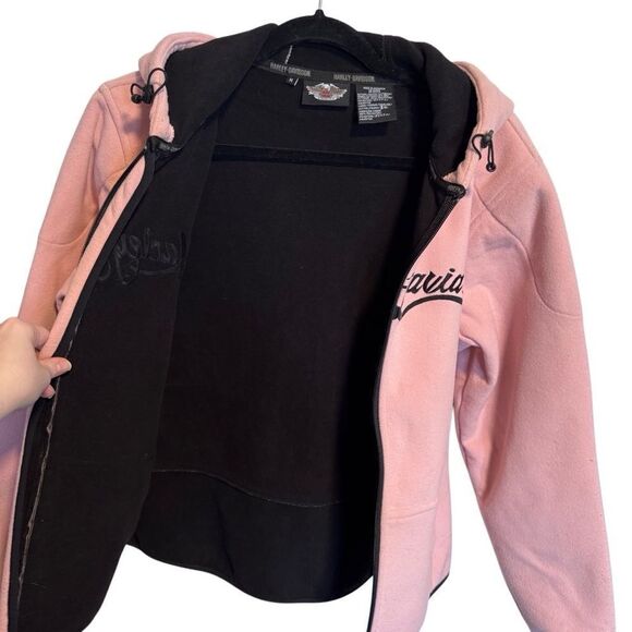 Harley Davidson- Soft Shell Zip Front Lightly Padded Pink Hoodie Jacket, M - Picture 6 of 14